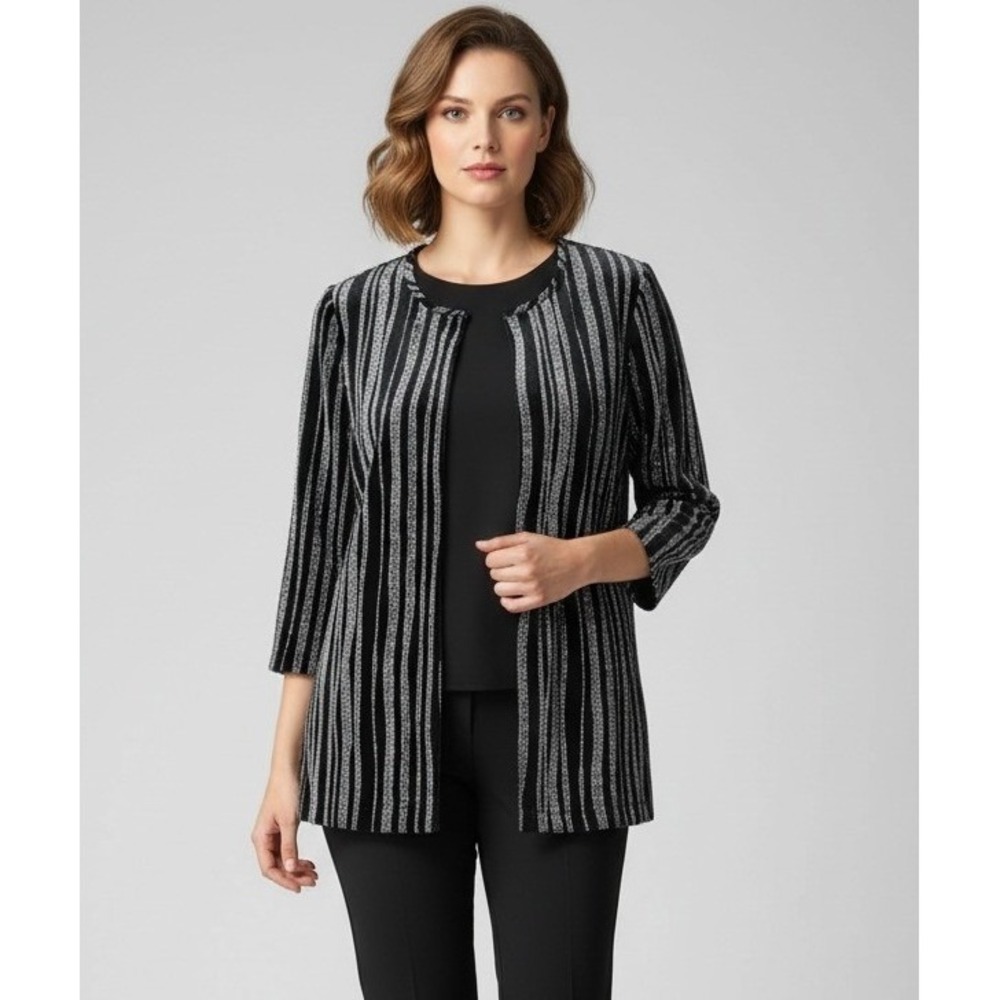 Fashion Bug Cardigan Jacket Black Velvet Silver Metallic Party Goth Size 14/16W